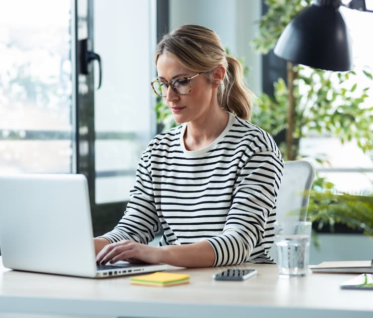 Woman working on a laptop